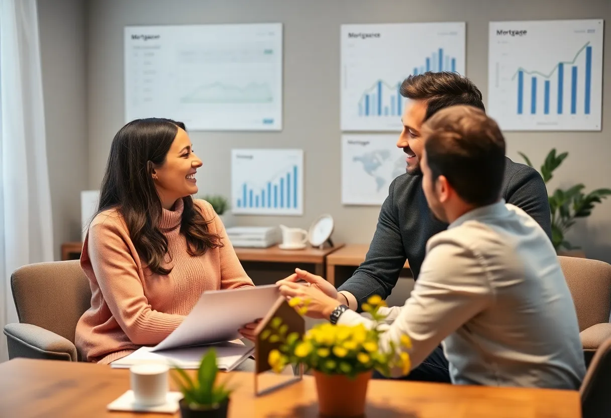 Couple discussing mortgage options with advisor