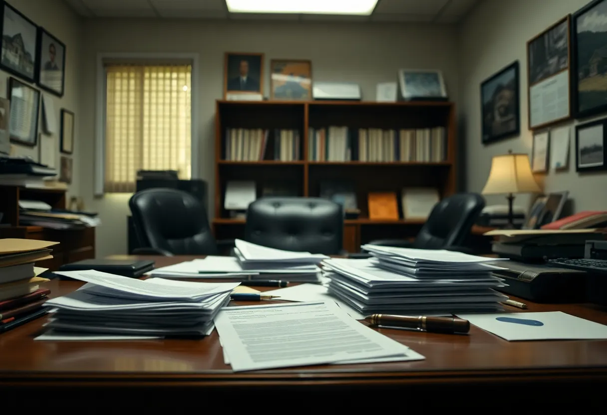 Courtroom scene related to real estate fraud case