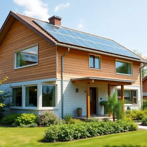A beautiful energy-efficient home featuring solar panels and modern insulation techniques in Columbia SC.