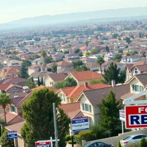 Aerial view of Fresno California residential properties.