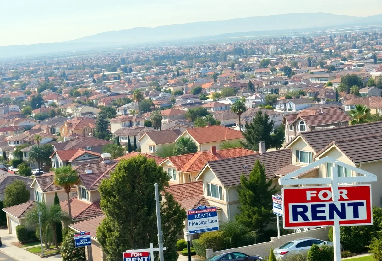 Aerial view of Fresno California residential properties.