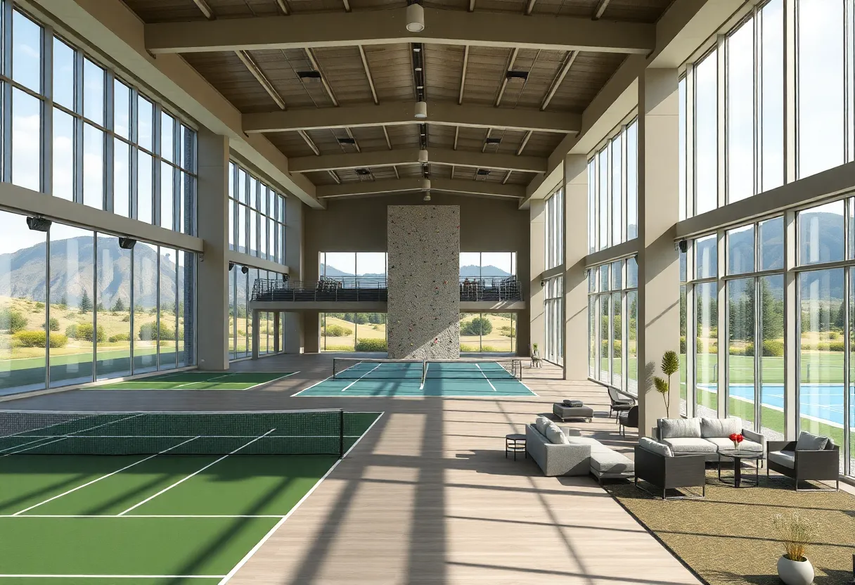 Facilities of the Gleneagles Sporting Club including tennis courts and climbing wall.