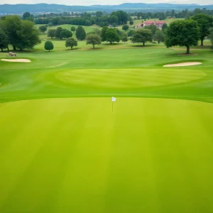 Golfers playing on a scenic golf course