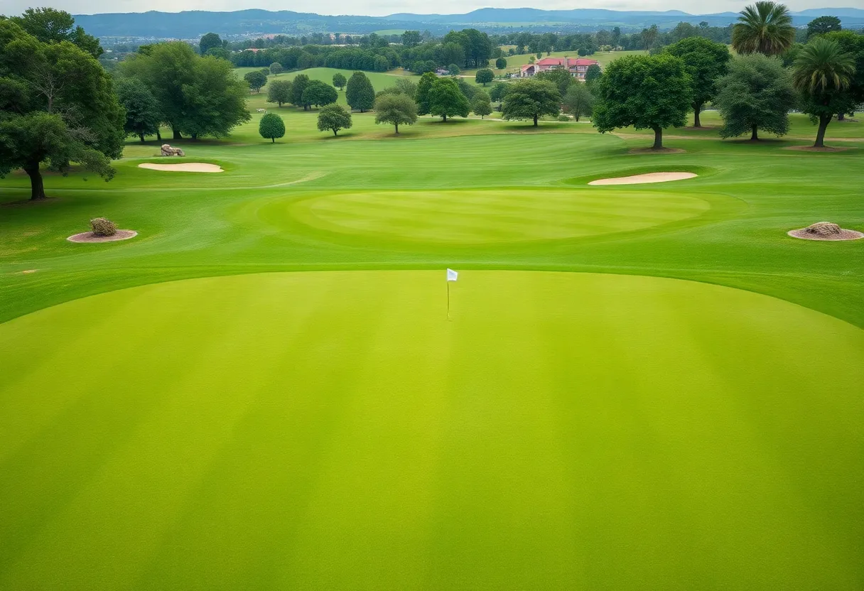 Golfers playing on a scenic golf course