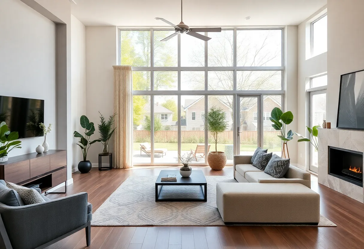 Modern living room emphasizing natural light and design for homes in Cleveland, OH
