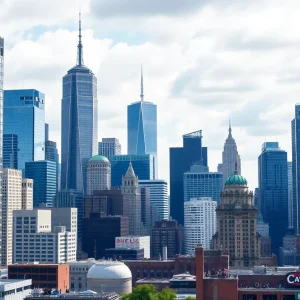 Cityscape of New York showcasing businesses and community interactions.
