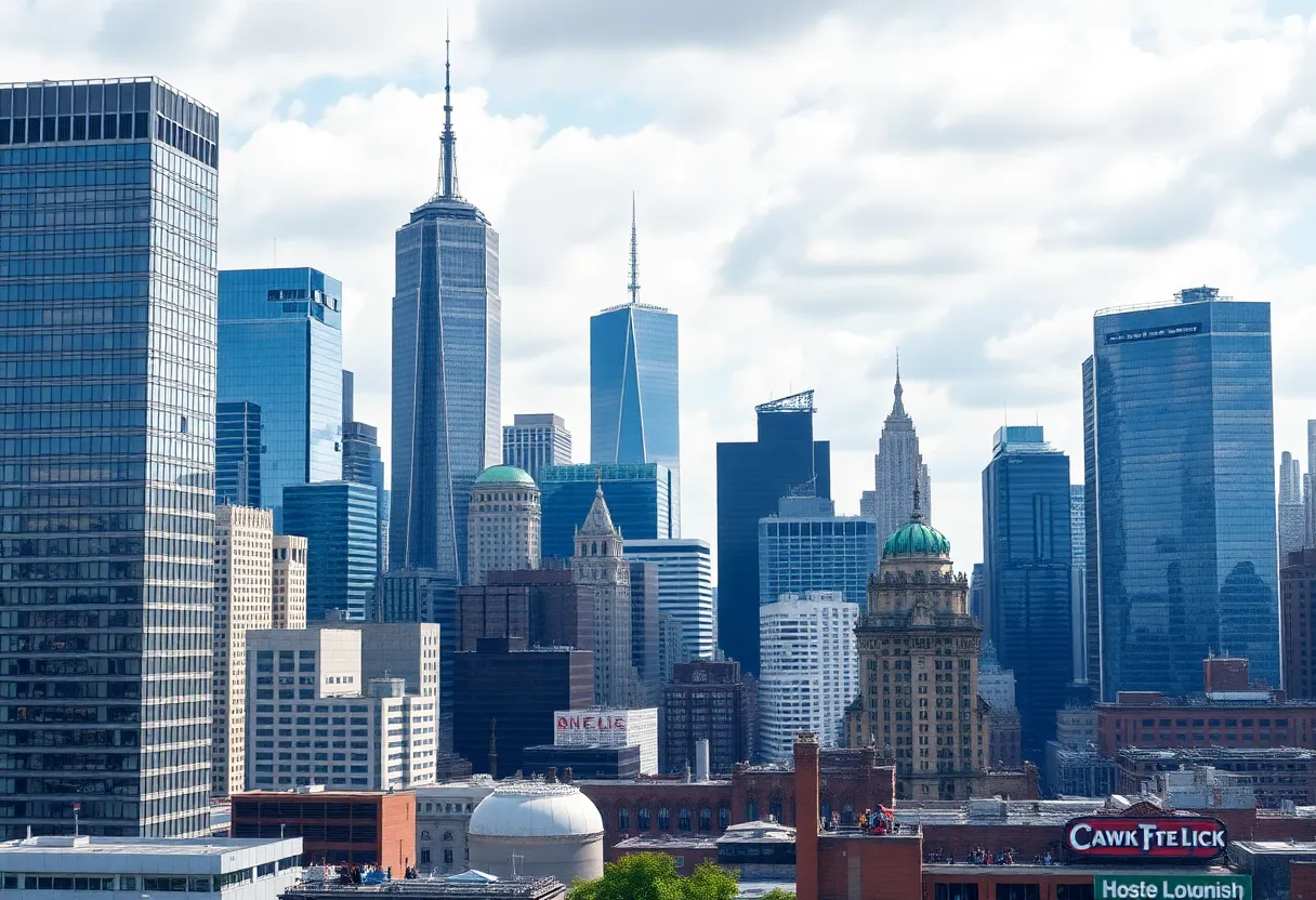 Cityscape of New York showcasing businesses and community interactions.