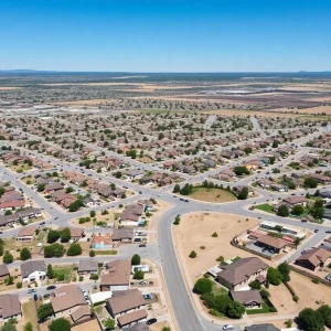 Community scene of Pueblo with homes and construction activity