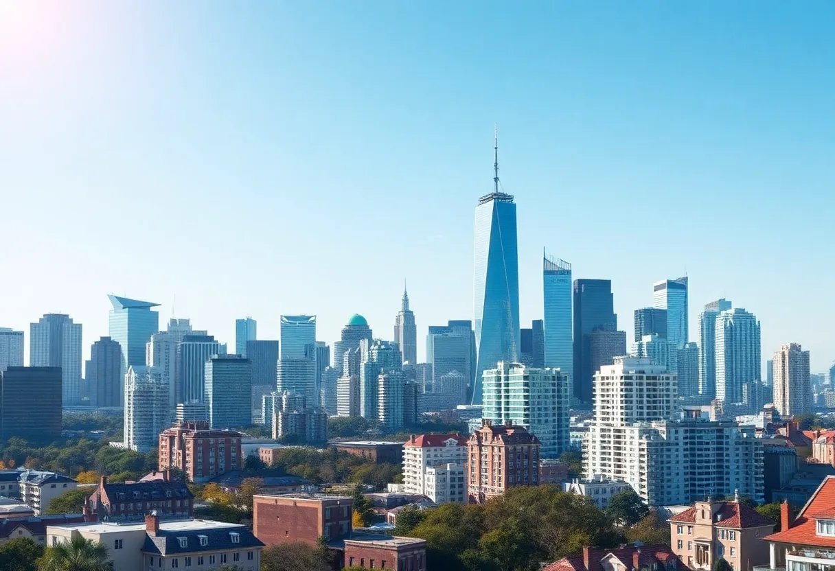New York skyline with blockchain representation for real estate tokenization