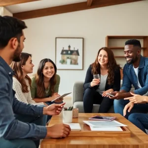 First-time home buyers consulting a real estate agent in Cleveland.