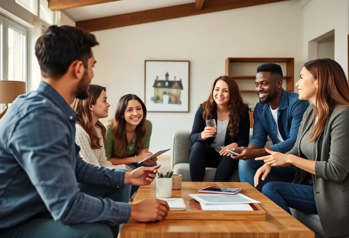 First-time home buyers consulting a real estate agent in Cleveland.