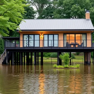 Modern elevated home in Cleveland, designed for flood resilience.