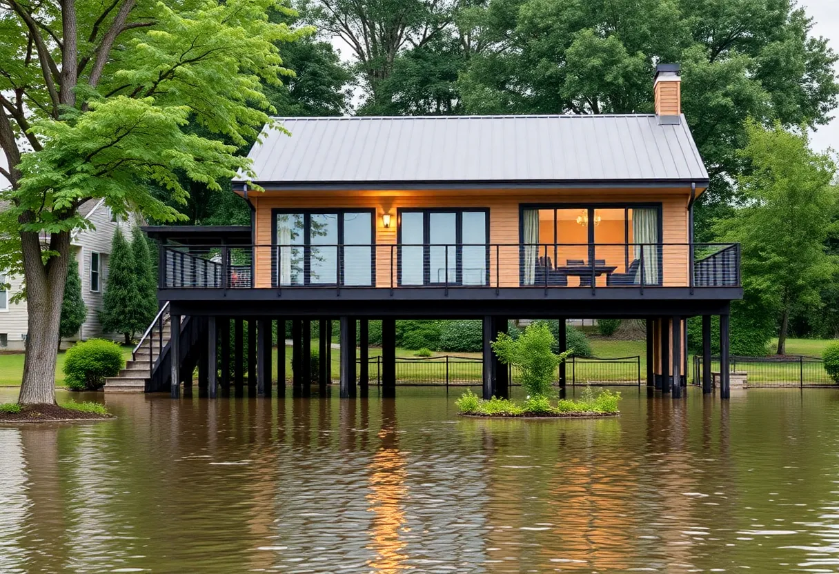 Modern elevated home in Cleveland, designed for flood resilience.