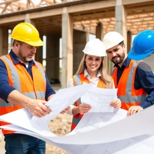 Builders collaborating on a home construction project