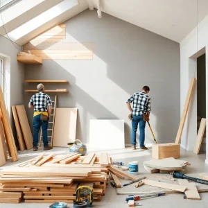 Workers renovating a home in Cleveland, OH