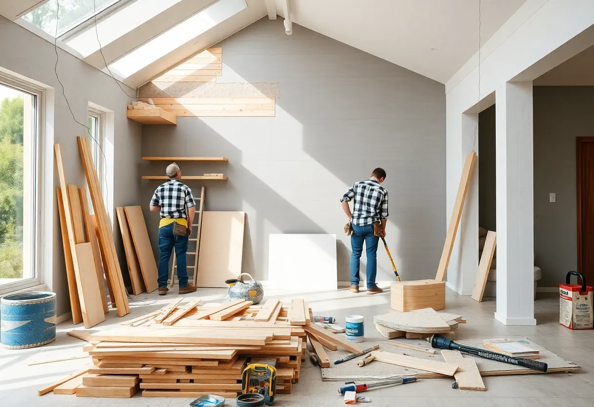 Workers renovating a home in Cleveland, OH