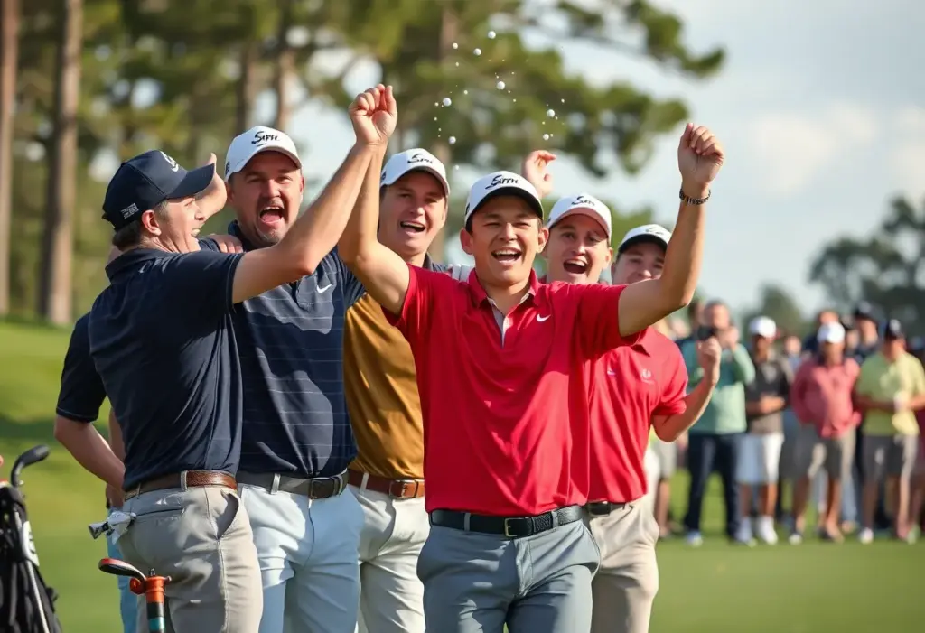 Golfers celebrating victories with high-quality golf equipment in 2025.
