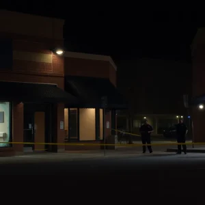 Damaged storefronts from vandalism in Canton, Ohio