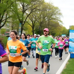 Participants running in the Cleveland 5K event at Clark Field Park