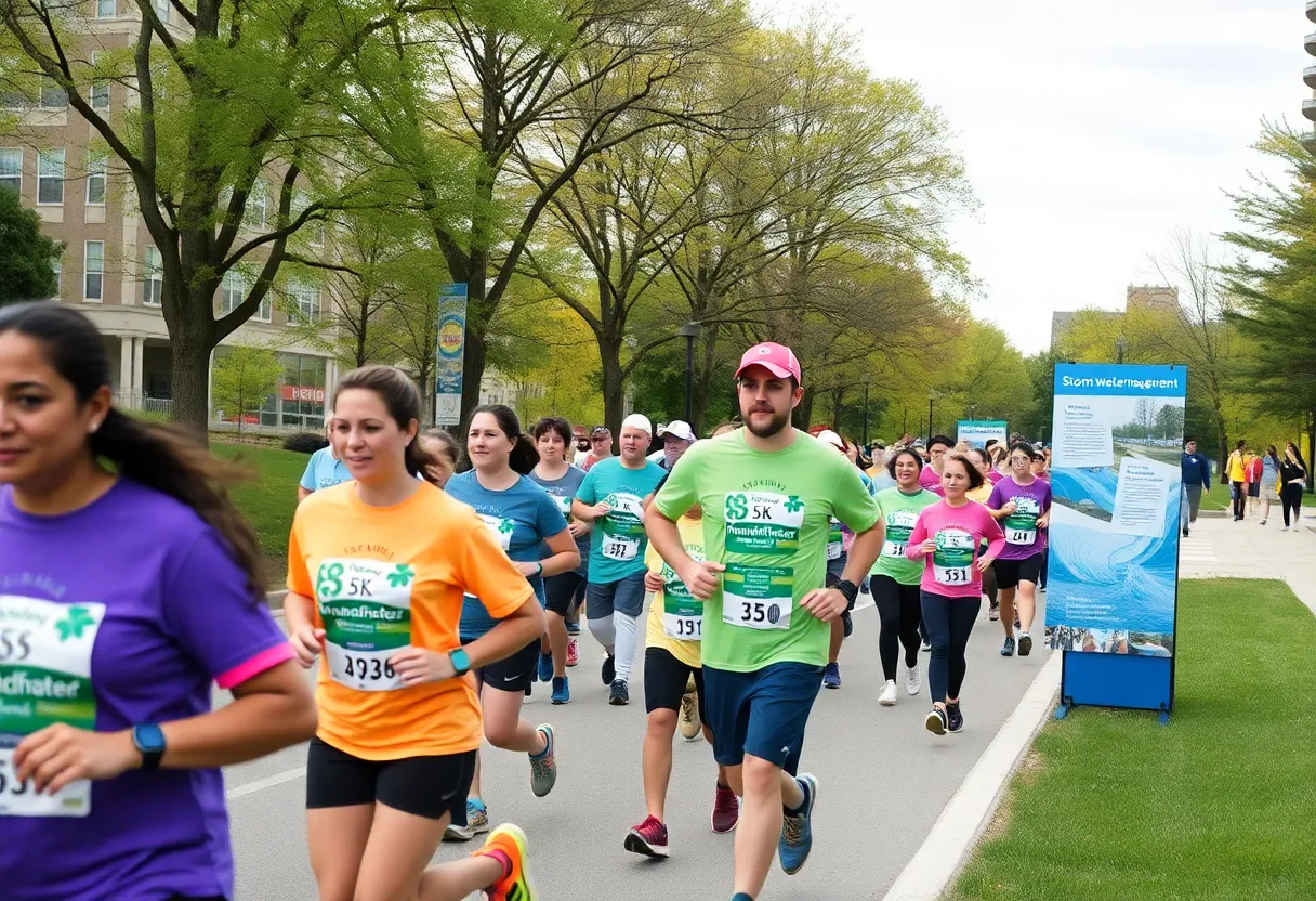 Participants running in the Cleveland 5K event at Clark Field Park