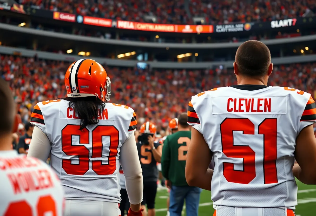 Cleveland Browns fans and jerseys at a game