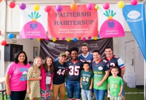 Cleveland Browns players alongside Great Clips staff at a fundraising event.