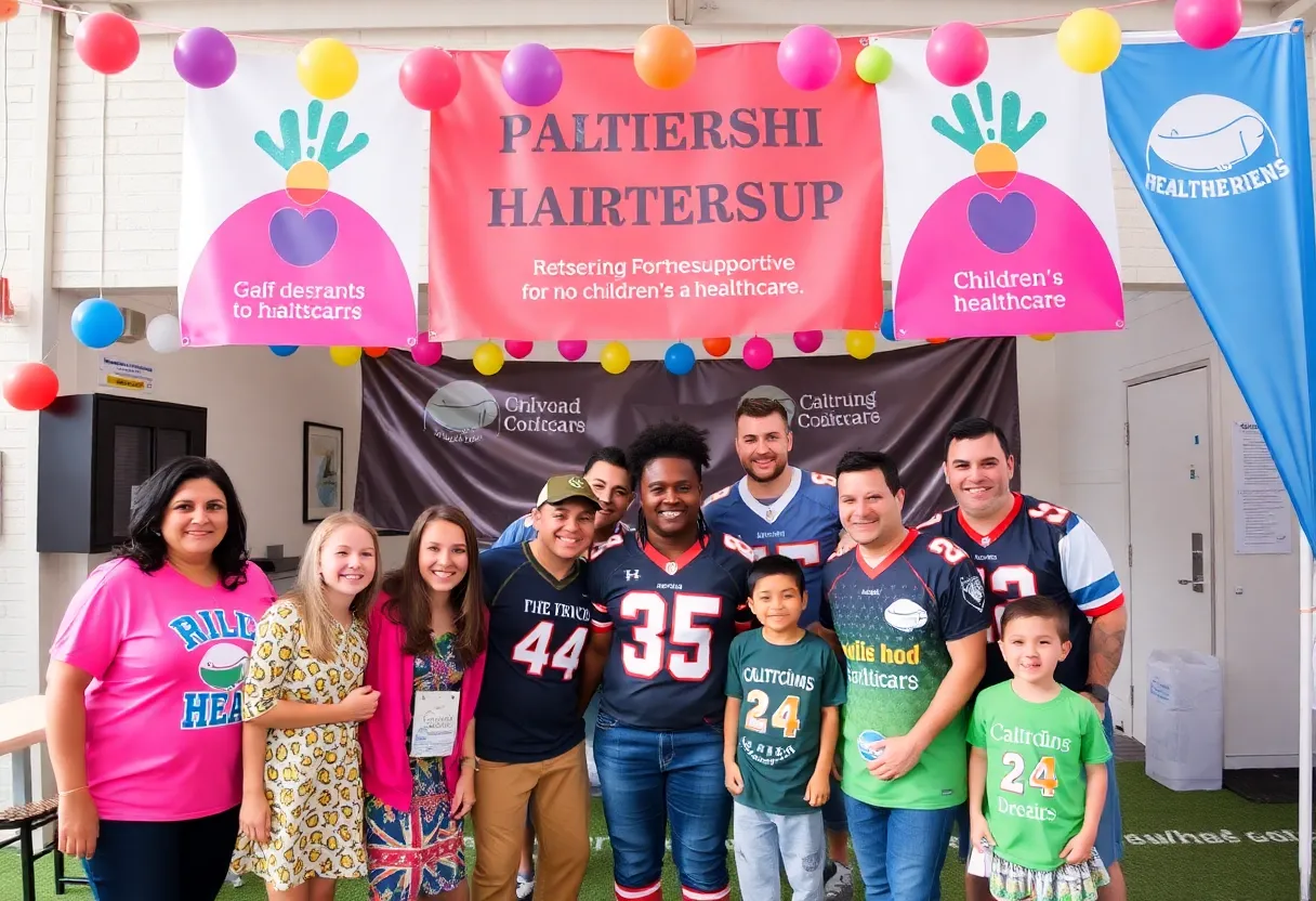 Cleveland Browns players alongside Great Clips staff at a fundraising event.
