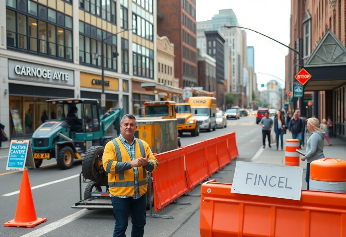 Construction along Carnegie Avenue in Cleveland affecting local businesses