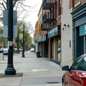 Cleveland urban scene with boarded-up businesses