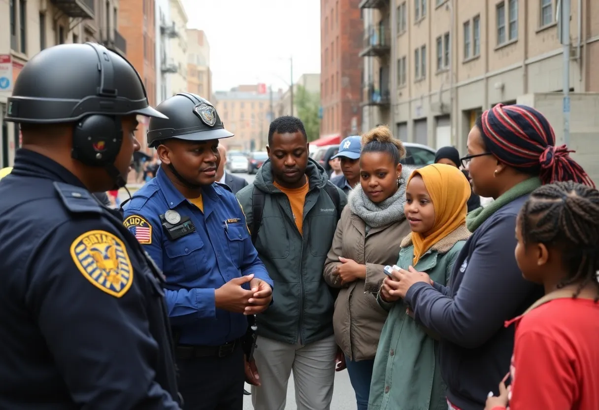 Community members and law enforcement officers collaborating for child safety in Cleveland.