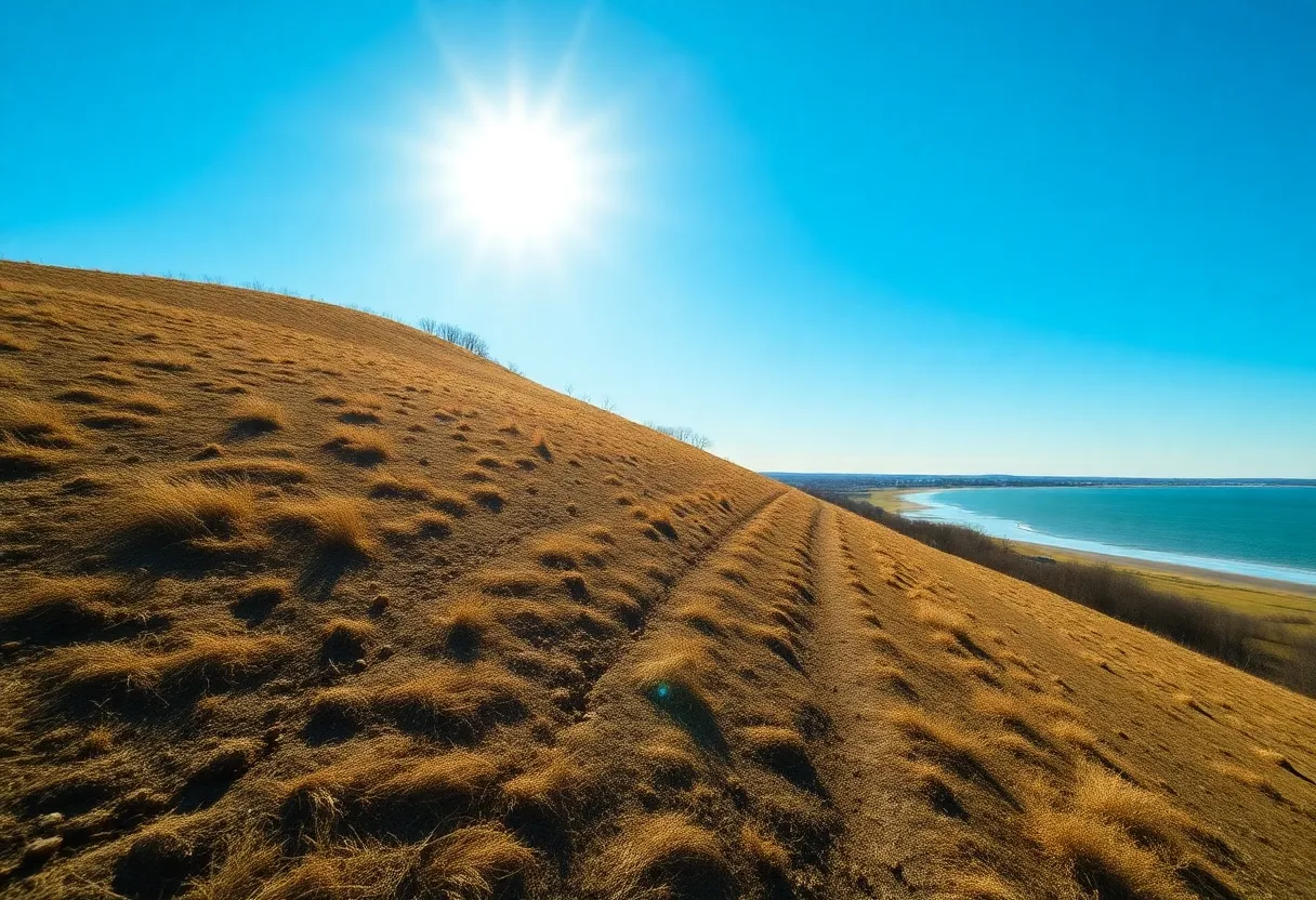 A dry landscape in Cleveland with clear blue skies