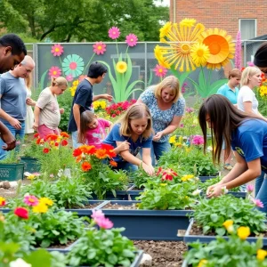 Community members participating in a garden event in Cleveland.