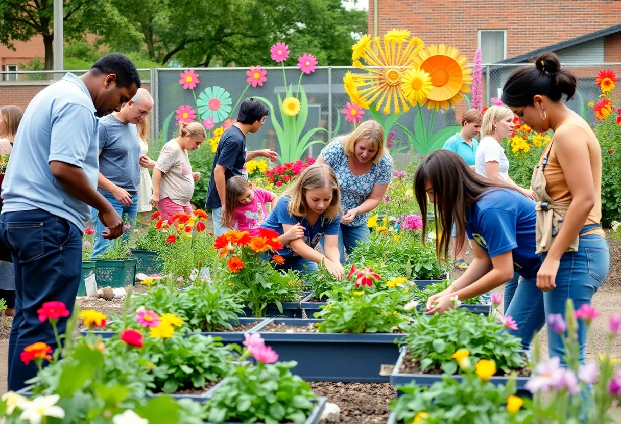 Community members participating in a garden event in Cleveland.