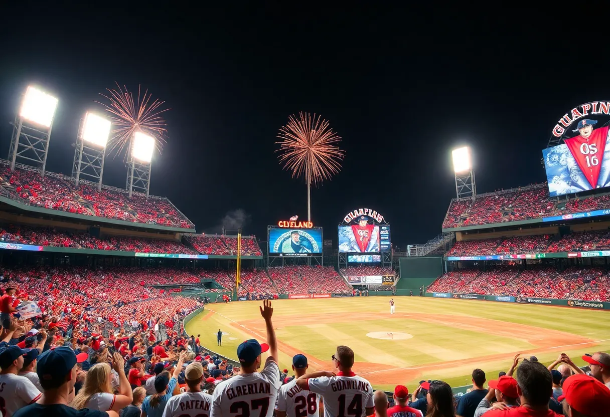 Cleveland Guardians fans celebrating a postseason clinch