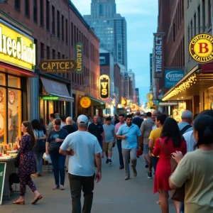 Cleveland street scene with local businesses and community engagement.