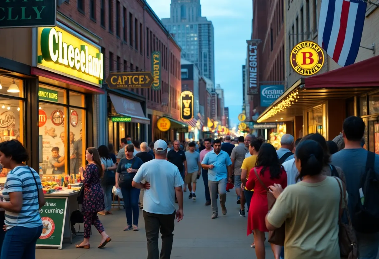 Cleveland street scene with local businesses and community engagement.