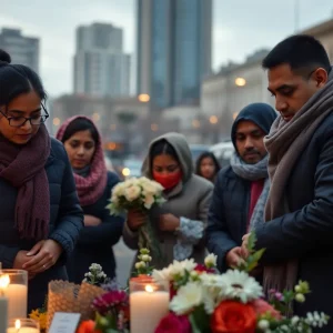 Mourners gather at a memorial for a father killed in Cleveland
