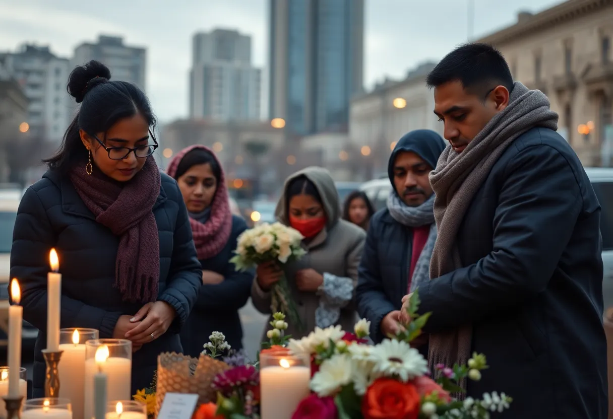 Mourners gather at a memorial for a father killed in Cleveland