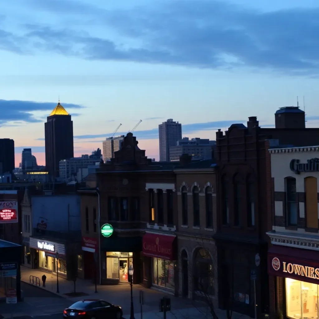 Cleveland cityscape highlighting neighborhoods struggling with crime.