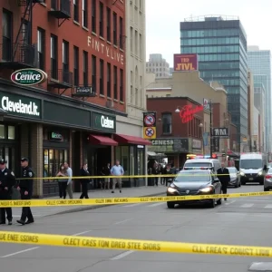 Police near Play Bar and Grill in Cleveland following a shooting incident