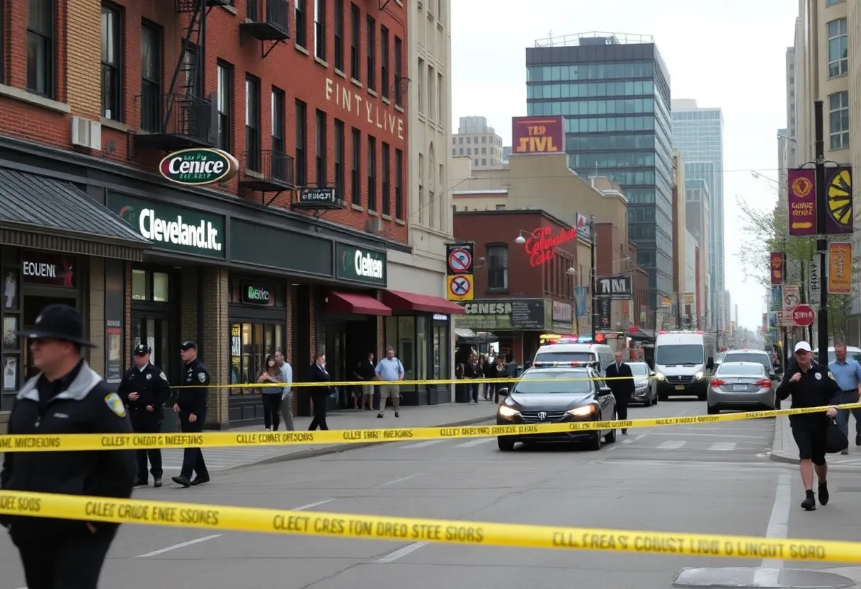 Police near Play Bar and Grill in Cleveland following a shooting incident