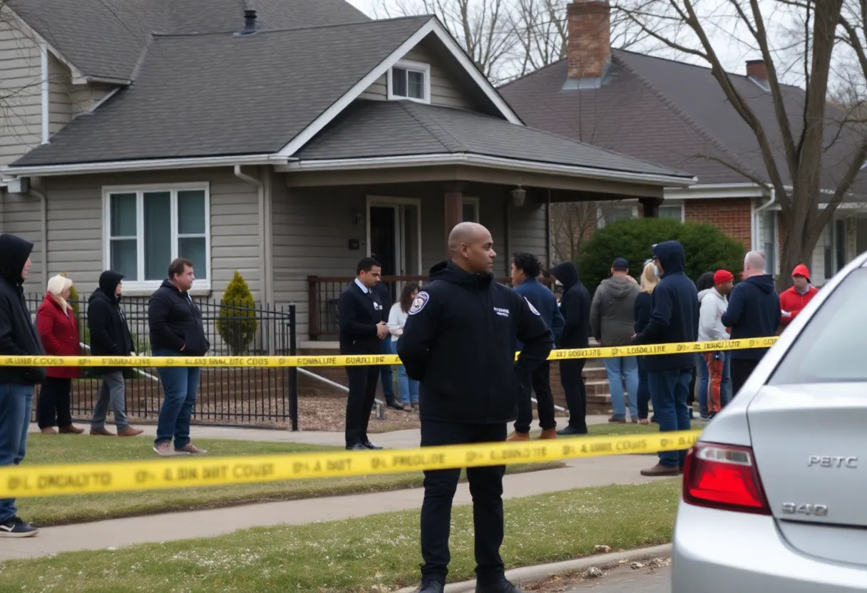 Cleveland police investigating a crime scene outside a house
