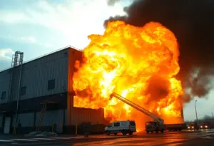 Firefighters combat a massive fire at River Recycling Industries in Cleveland