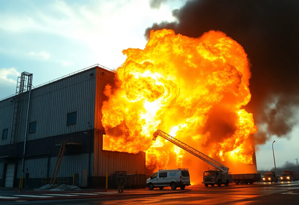 Firefighters combat a massive fire at River Recycling Industries in Cleveland