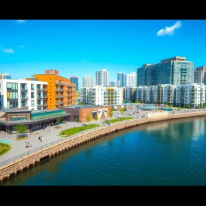 Visual representation of the Cleveland Riverfront Development project featuring modern architecture and community spaces.