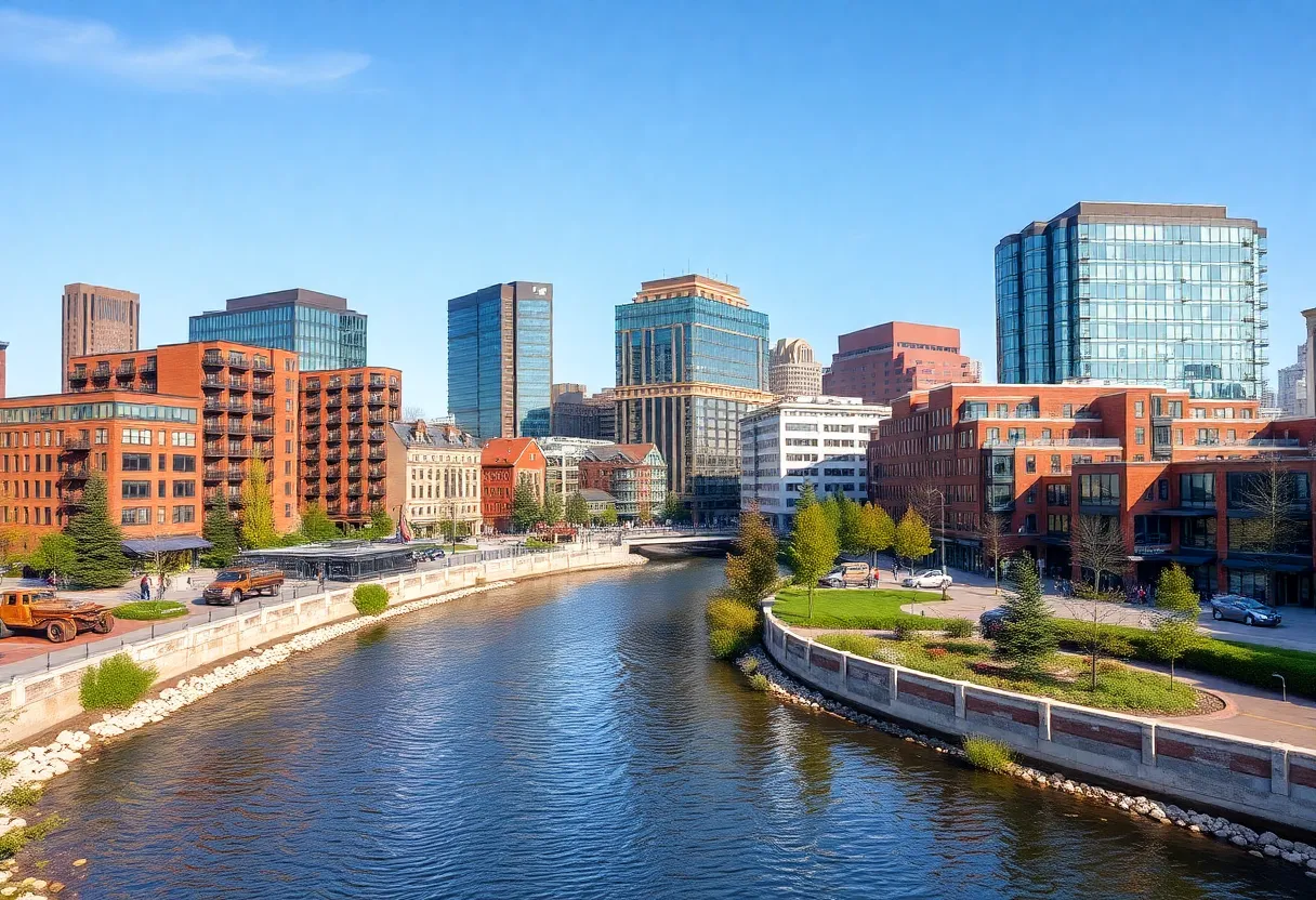 Rendering of the Cleveland Riverfront Development project along the Cuyahoga River