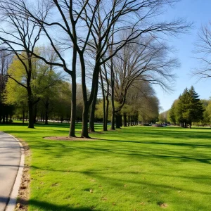 A scenic view of a running trail in Cleveland's park.