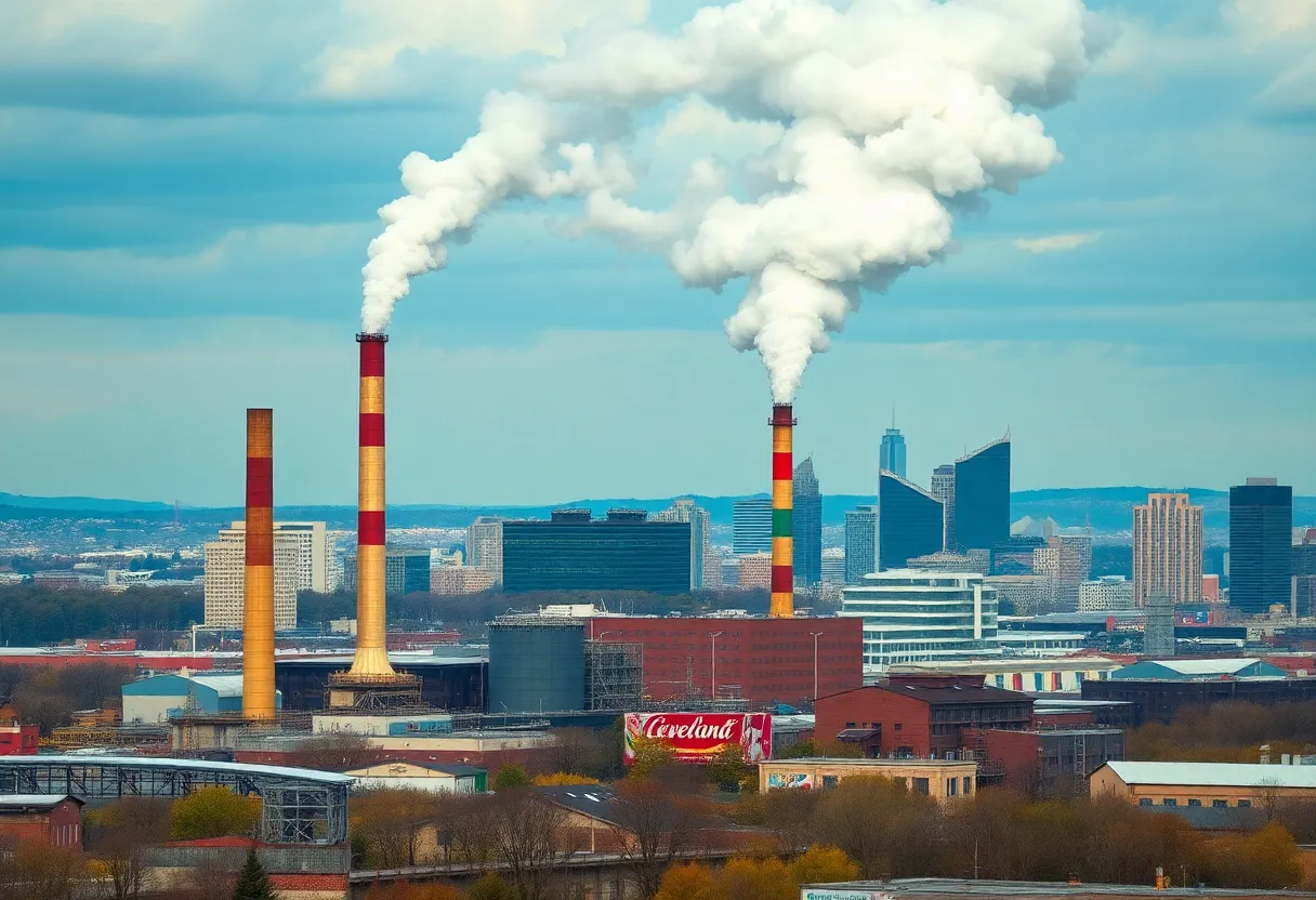 Cleveland steel plant with emissions soaring into the air
