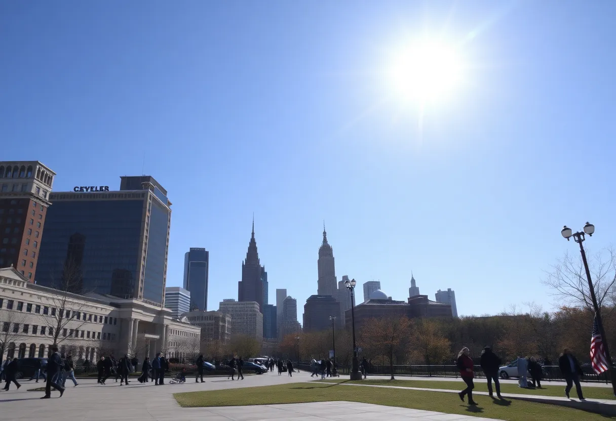 Cleveland skyline under sunny skies