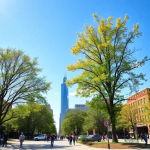 A bright sunny day in Cleveland with clear blue skies and a warm atmosphere.